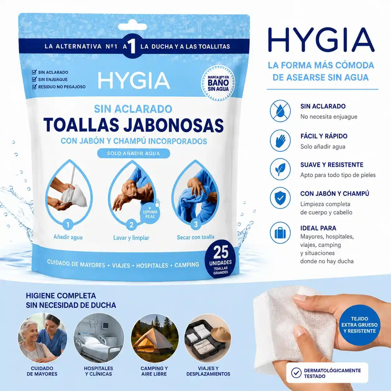 Hygia® Toallas Jabonosas Sin Aclarado