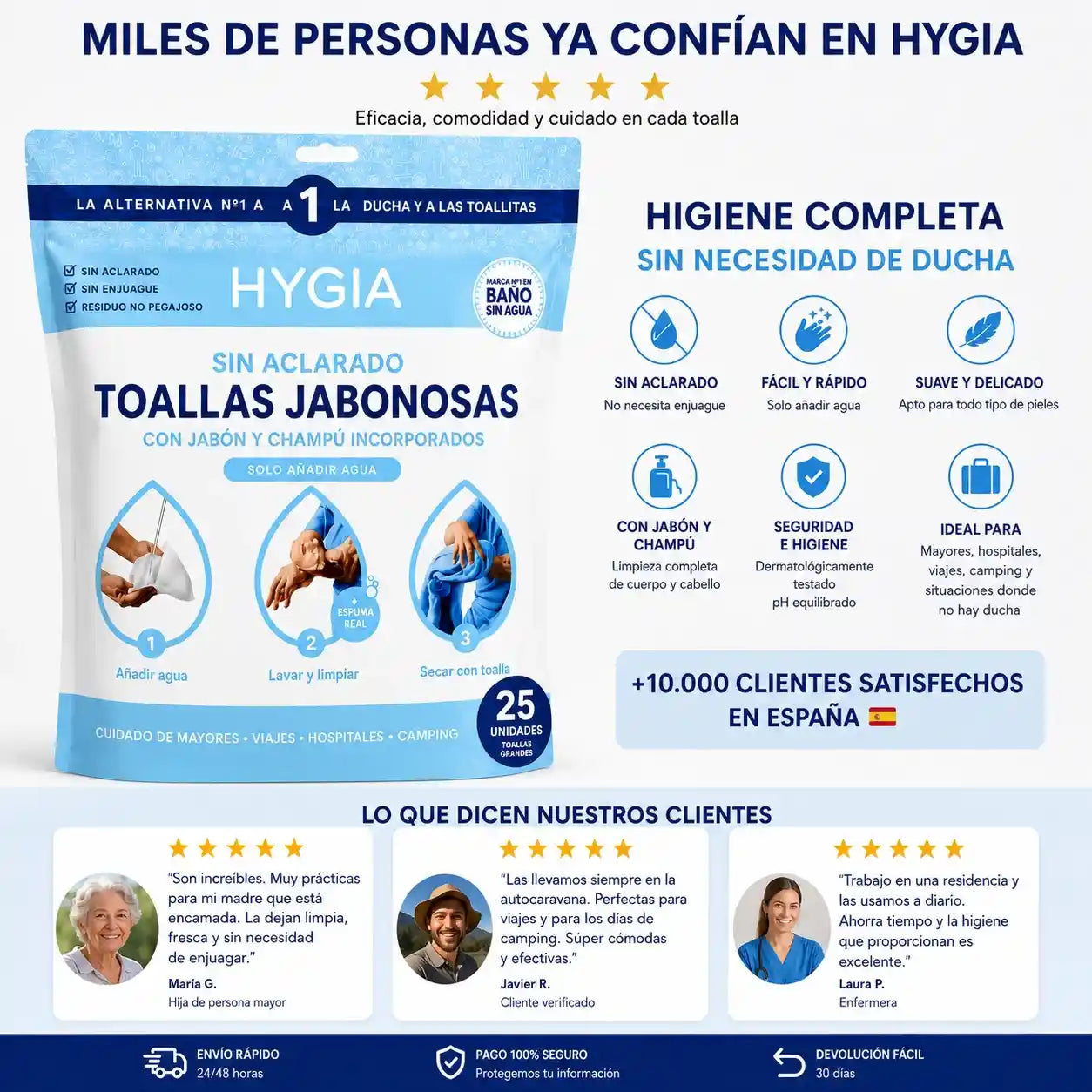 Hygia® Toallas Jabonosas Sin Aclarado
